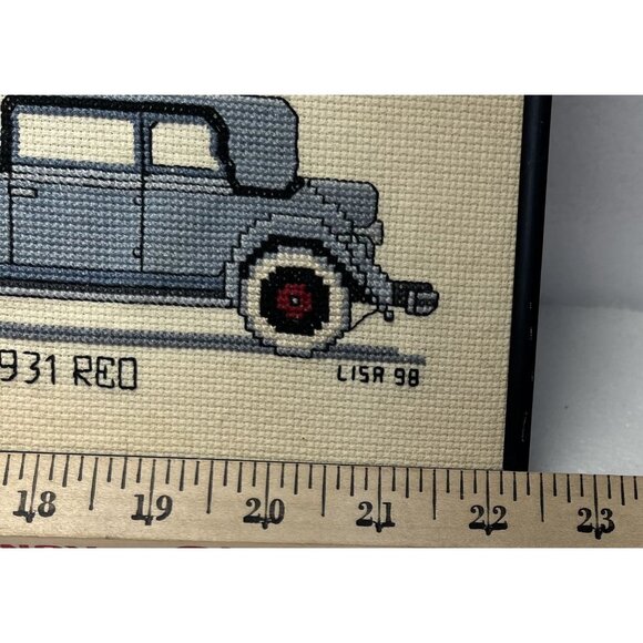 Framed "Antique Autos" Vintage Cross Stitch Wall Art Auto Enthusiasts Man Cave D - Picture 3 of 6